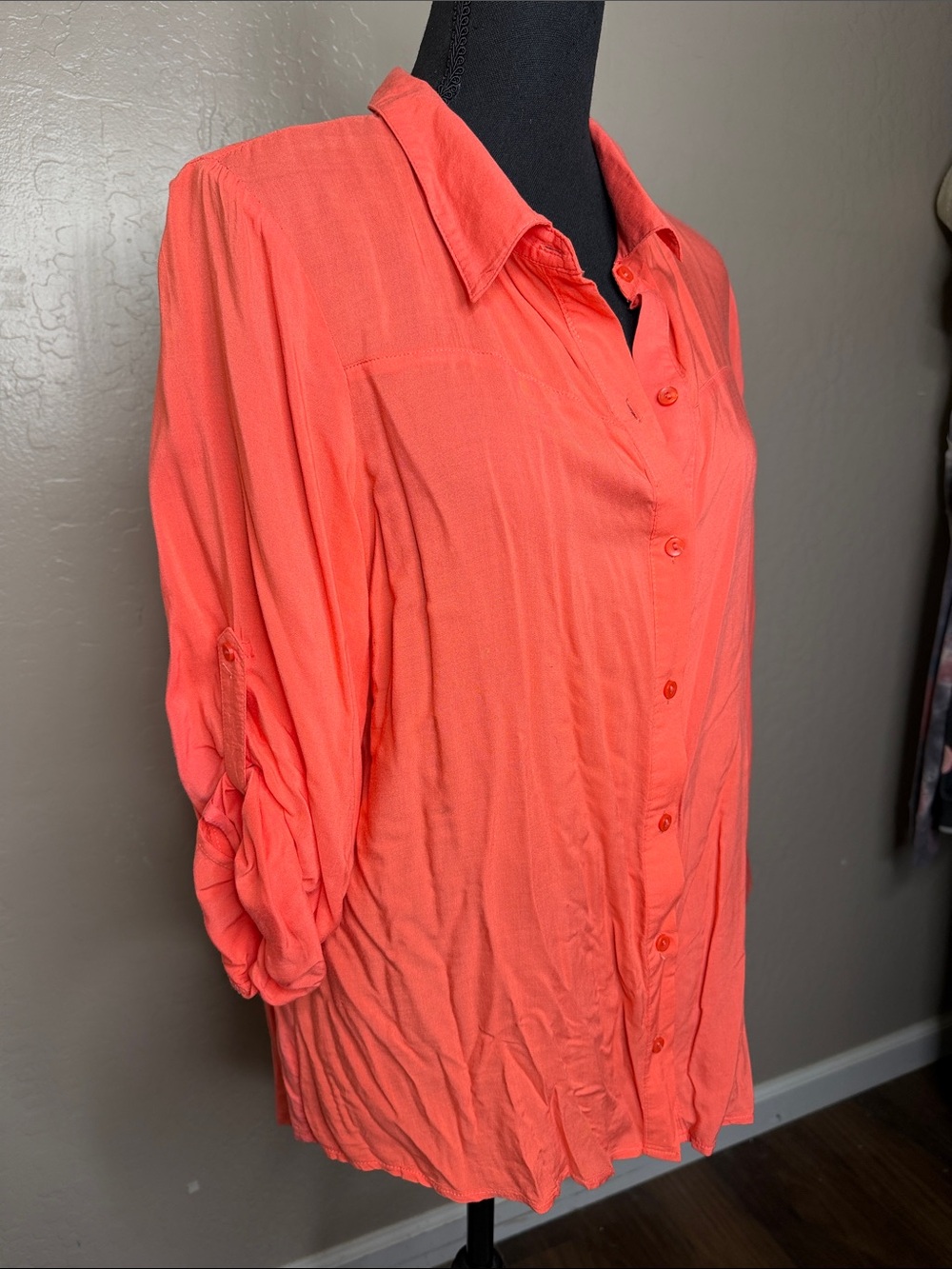 ONE WORLD Coral Button-Down Relaxed Blouse